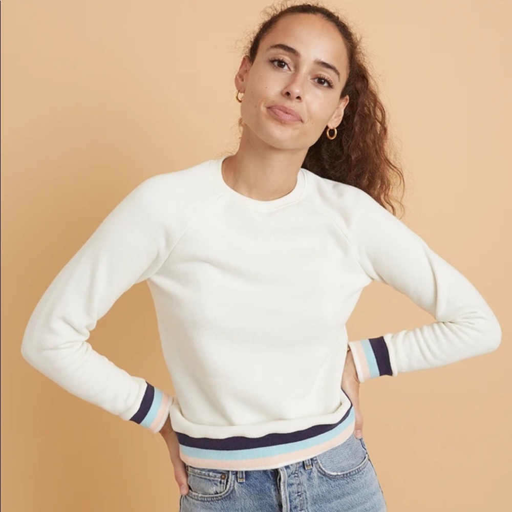 Marine Layer White Sweatshirt with Striped Cuffs